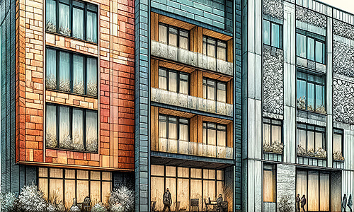 Schematische Darstellung von verschiedenen Fassadenverkleidungen