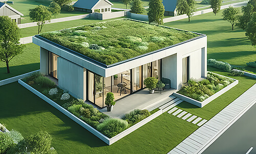 Schematische Darstellung eines Flachdaches mit Begrünung