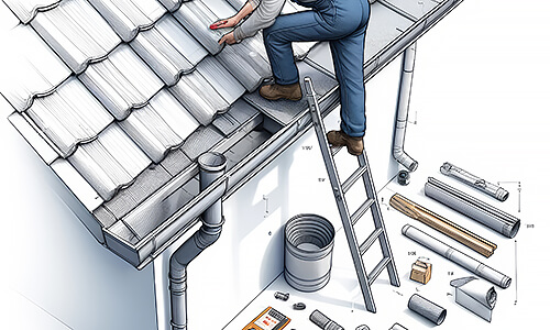 Schematische Darstellung von klempnerarbeiten am Haus