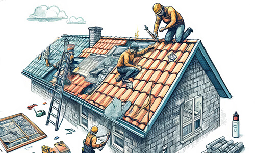 Schematische Darstellung einer Wartung am Dach